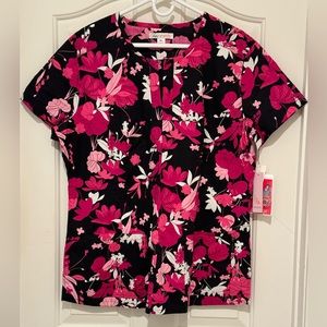 KOI Stretch Naomi New Scrubs women’s shirt pink black NWT XL